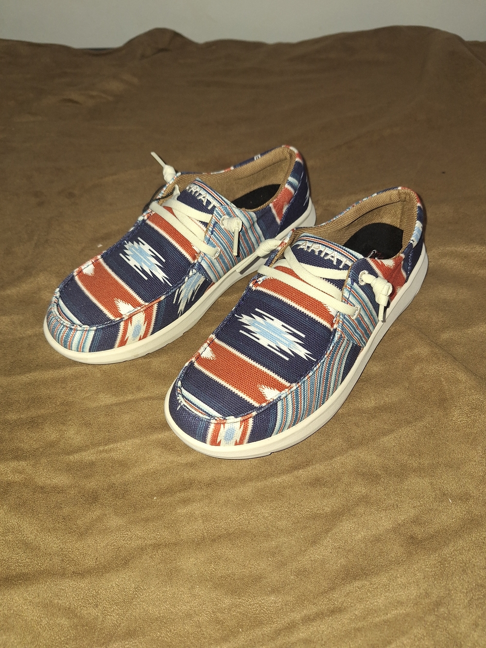 Ariat Navy, Western Patterned Slip-On Loafers